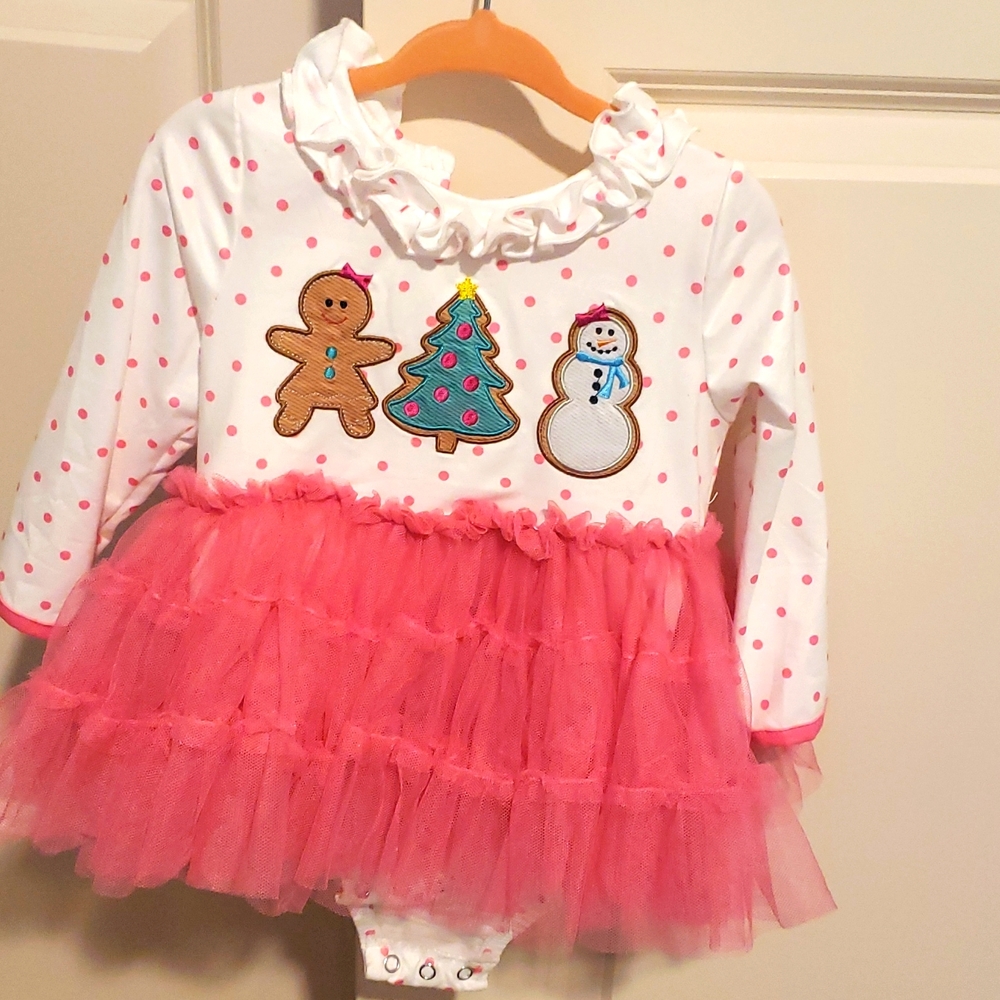 12-18m tutu tulle onesie dress embroidered Christmas tree snowman